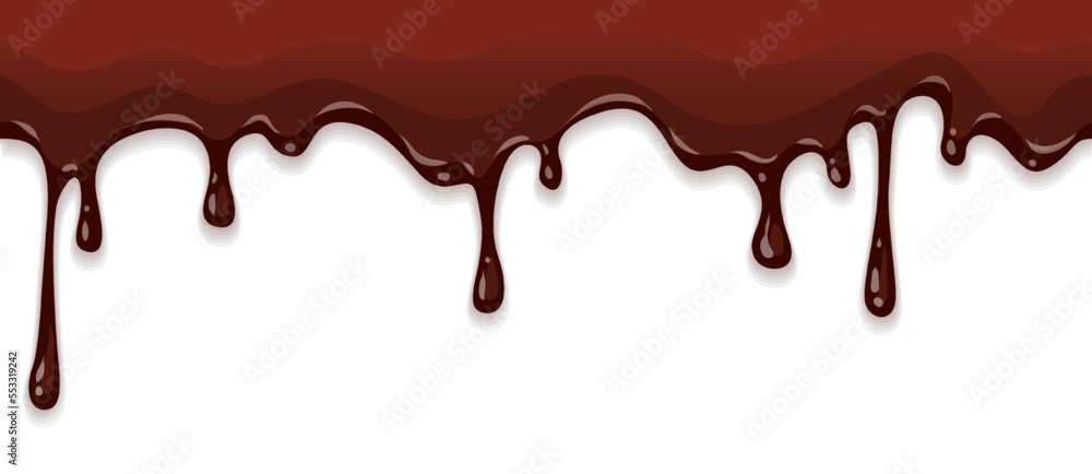 Dark sweet chocolate liquid flow with drops and Isolated on white background. Vector illustration Dark sweet chocolate liquid flow with drops and Isolated on white background. Vector illustration