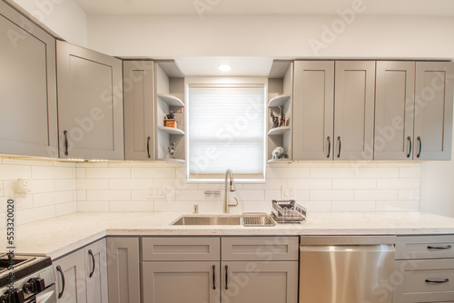 Color photo of a beautiful modern kitchen. front view 