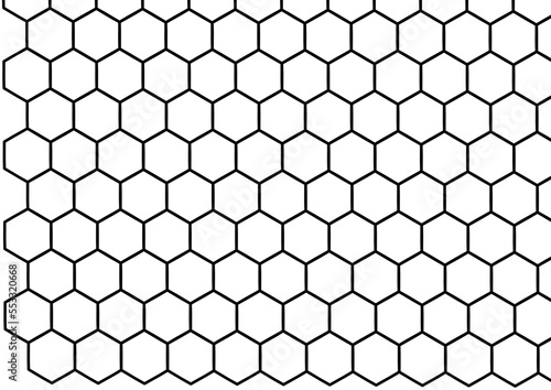fläche ausgefüllt mit netzartig angeordneten sechsecken als abstrakte zeichnung aus schwarzen linien © Michael
