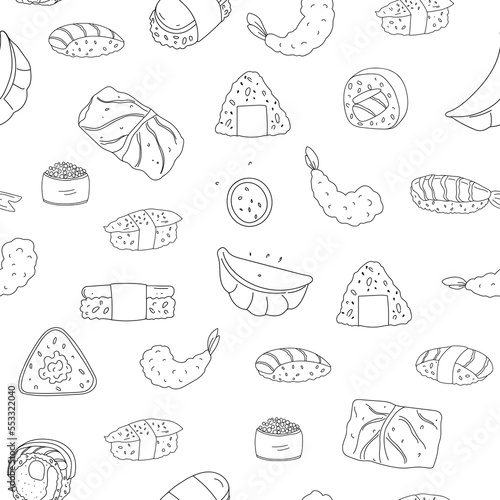 Hand drawn Asian food seamless pattern