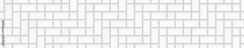 White herringbone inserted tile horizontal texture. Stone or ceramic brick wall background. Kitchen backsplash mosaic layout. Bathroom, shower or toilet floor decoration. Vector flat illustration White herringbone inserted tile horizontal texture. Stone or ceramic brick wall background. Kitchen backsplash mosaic layout. Bathroom, shower or toilet floor decoration. Vector flat illustration