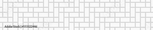 White herringbone inserted tile horizontal texture. Stone or ceramic brick wall background. Kitchen backsplash mosaic layout. Bathroom, shower or toilet floor decoration. Vector flat illustration