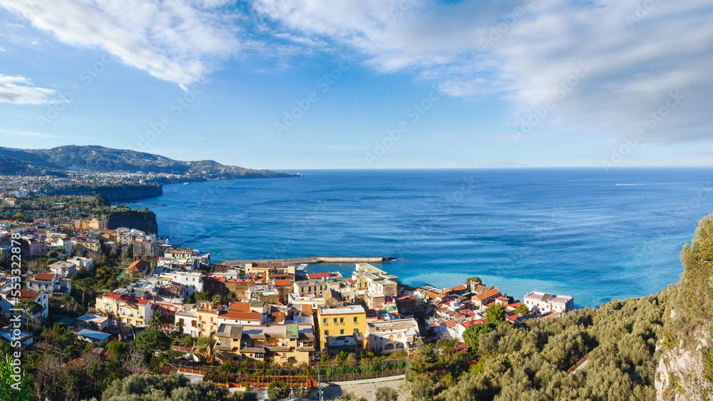 Sorrento town coast view (January). Amalfi coastline panorama, Italy.