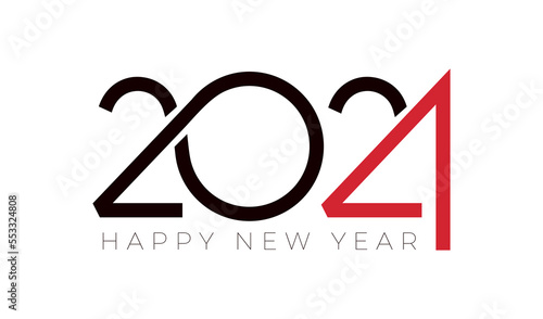 Happy New Year 2024 greeting banner logo design. Minimalistic trendy black and red 2024 New Year. Creative cover of business diary for 2024 with wishes. Brochure design template, card, banner.