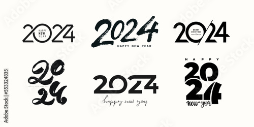Set of 2024 Happy New Year logo design. 2024 number design template. Collection of 2024 Happy New Year symbols. Vector illustration. Minimal trendy backgrounds for branding, cover, banner, card poster
