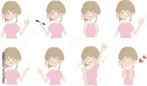 【おすすめ、ペン持ち、ガッツ、OK、どうぞ、手振る、美味しい】表情とポーズのバリエーションセット