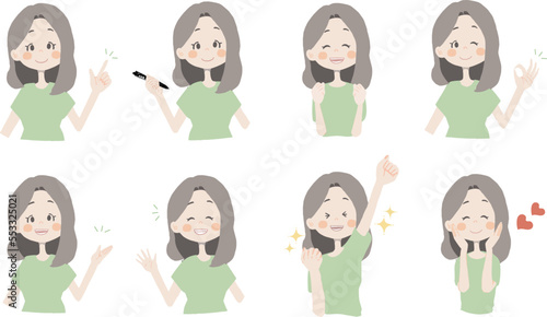 【おすすめ、ペン持ち、ガッツ、OK、どうぞ、手振る、美味しい】表情とポーズのバリエーションセット