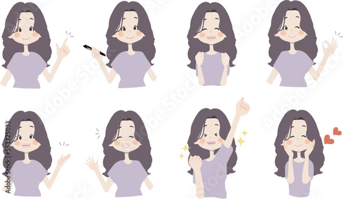 【おすすめ、ペン持ち、ガッツ、OK、どうぞ、手振る、美味しい】表情とポーズのバリエーションセット