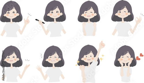 【おすすめ、ペン持ち、ガッツ、OK、どうぞ、手振る、美味しい】表情とポーズのバリエーションセット