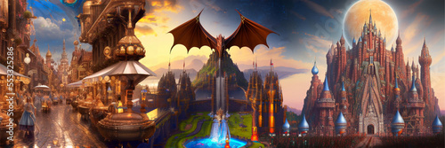 Castle and Dragon in Fantasy city © Pinto Creation