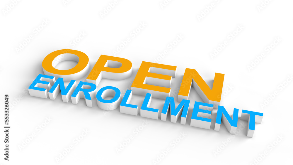 3d illustration of Open enrollment text on white background. 3d illustration of Open enrollment text on white background.