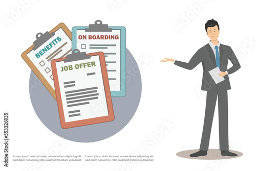 Vector illustration showing concept of new employee hiring and onboarding 