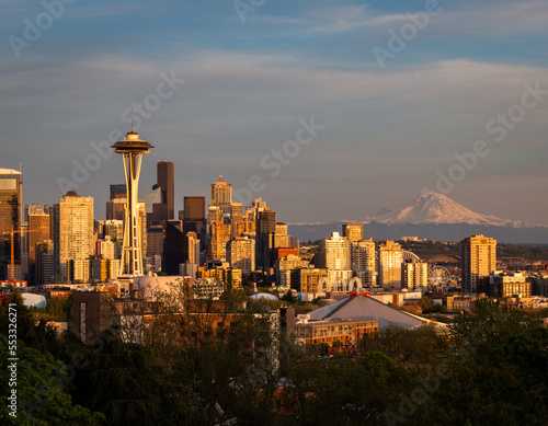 Seattle skyline during golden hour