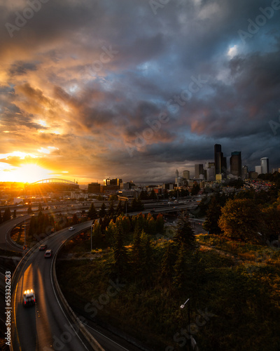 A sunset over Seattle