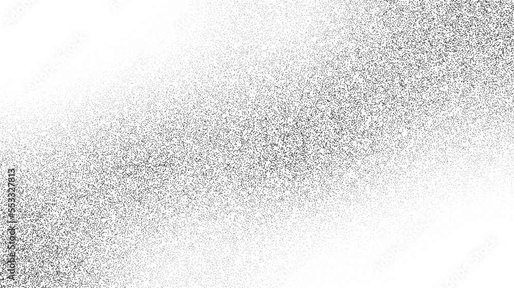 Grainy sand texture. Wavy stippled gradient background. Grunge noise dotwork wallpaper. Black dots, speckles, particles or granules. Vector 