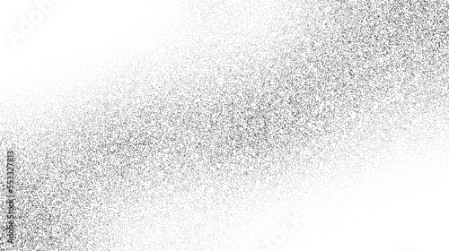 Grainy sand texture. Wavy stippled gradient background. Grunge noise dotwork wallpaper. Black dots, speckles, particles or granules. Vector 