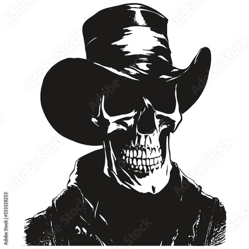skull top hat vector hand drawn ,black and white clip art