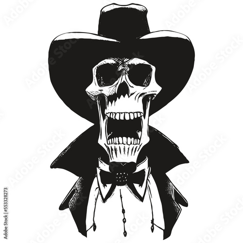 skull with a top hat vector hand drawn ,black and white clip art