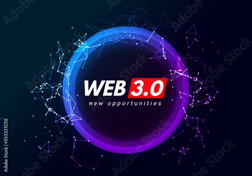 Web 3 world technology digital background. Web3 planet future internet new version blockchain metaverse.