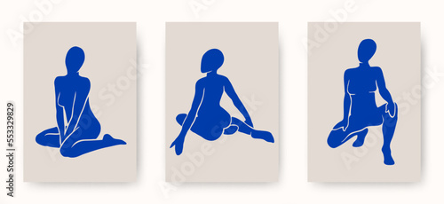 Vector set of abstract trendy Matisse inspired female body figures in various poses. Aesthetic creative illustrations and art posters for print, social media, cover, wall art, poster, logo, pattern