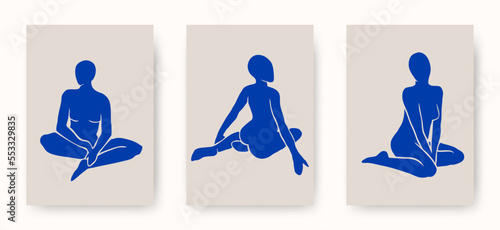 Vector set of abstract trendy Matisse inspired female body figures in various poses. Aesthetic creative illustrations and art posters for print, social media, cover, wall art, poster, logo, pattern