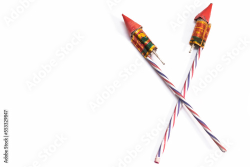 Foto Indian festival Diwali colorful fireworks rocket isolated on white background