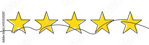 Five stars customer product rating review one line continuous illustration