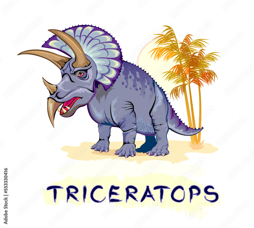 Illustration of triceratops Prehistoric extinct dinosaur Jurassic