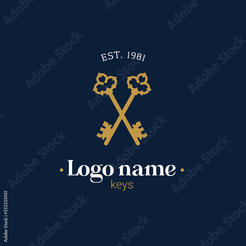 Old key vector house icon logo. Old key silhouette antique lock illustration