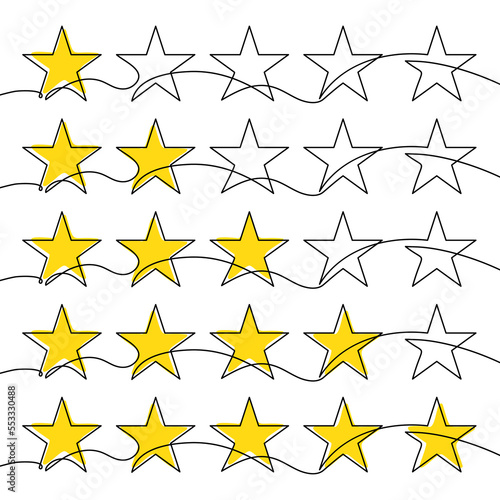 Five stars customer product rating review one line continuous illustration
