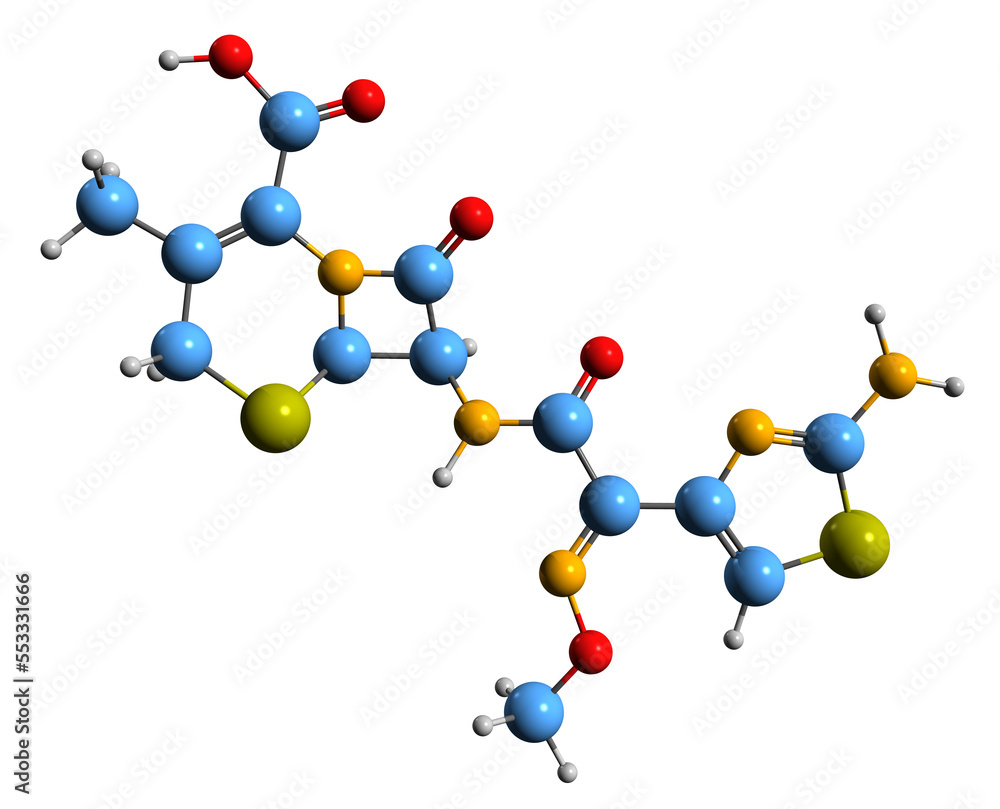 3D image of Cefetamet skeletal formula - molecular chemical structure of cephalosporin antibiotic isolated on white background
3D image of Cefetamet skeletal formula - molecular chemical structure of cephalosporin antibiotic isolated on white background