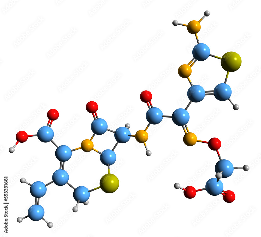 3D image of Cefixime skeletal formula - molecular chemical structure of cephalosporin antibiotic isolated on white background
3D image of Cefixime skeletal formula - molecular chemical structure of cephalosporin antibiotic isolated on white background