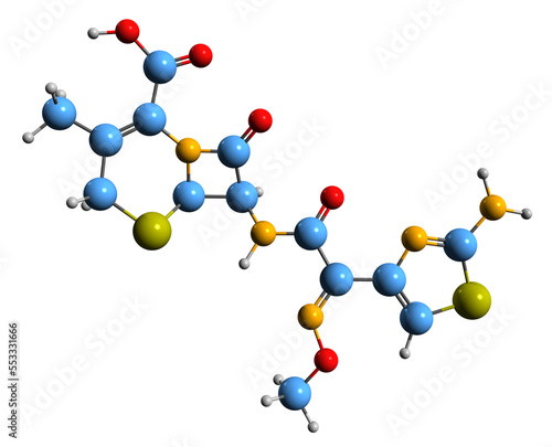  3D image of Cefetamet skeletal formula - molecular chemical structure of  cephalosporin antibiotic isolated on white background
 photo