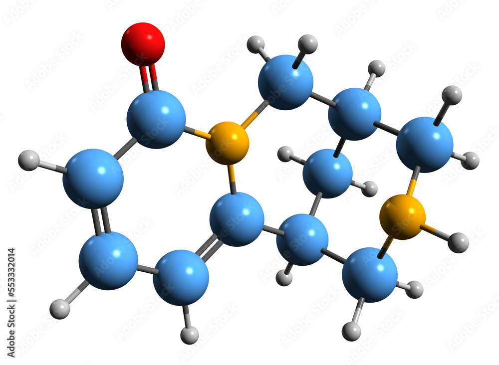 3D image of Cytisine skeletal formula - molecular chemical structure of alkaloid baptitoxine isolated on white background 3D image of Cytisine skeletal formula - molecular chemical structure of alkaloid baptitoxine isolated on white background