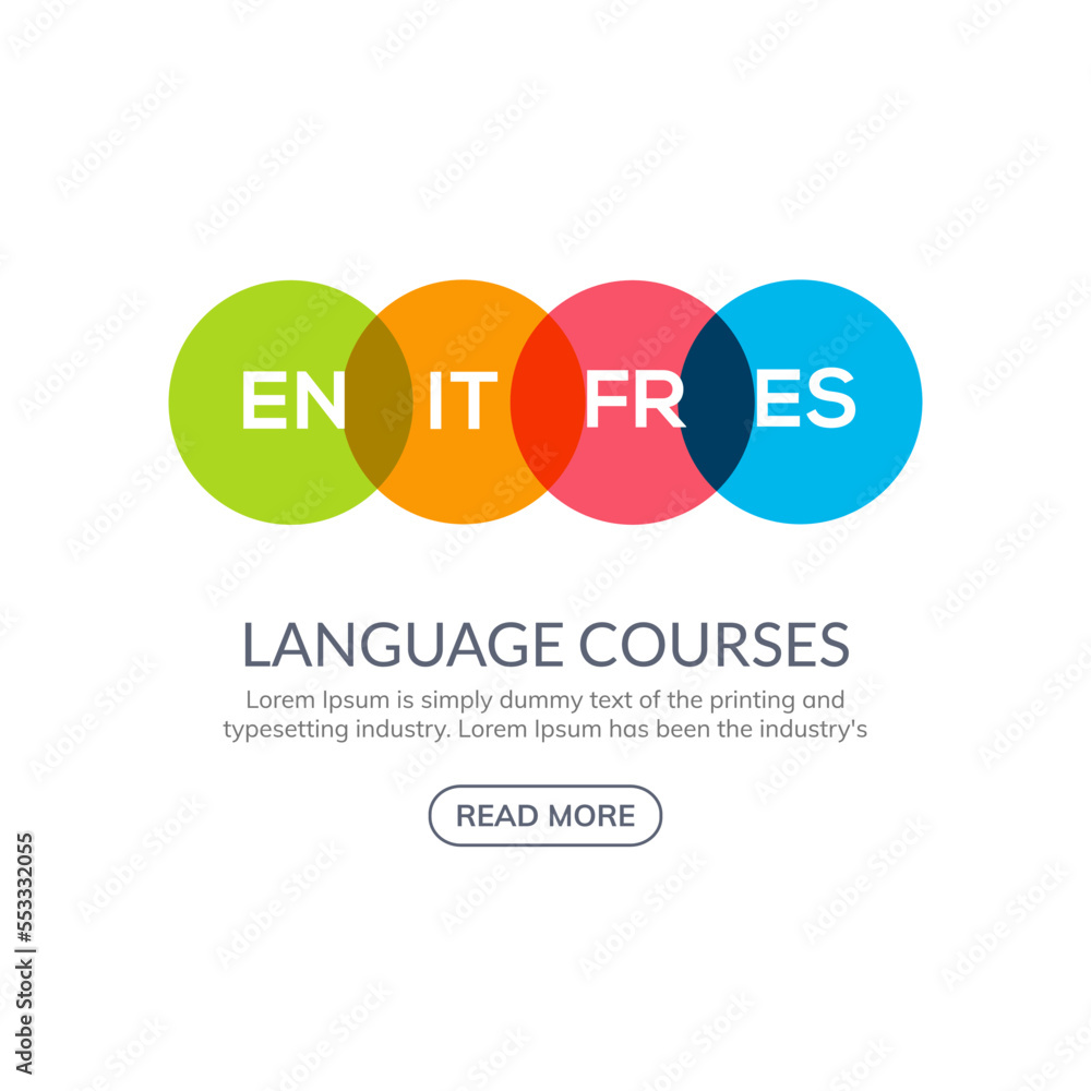 Language learn vector banner design. Language course english different speak logo concept Language learn vector banner design. Language course english different speak logo concept