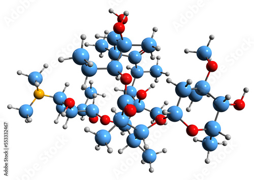  3D image of Erythromycin skeletal formula - molecular chemical structure of  antibiotic isolated on white background
 photo