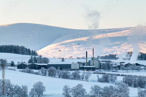 12 December 2022. Glenlivet,Moray,Scotland. This is the Glenlivet Distillery following heavy snow showers and in freezing conditions.