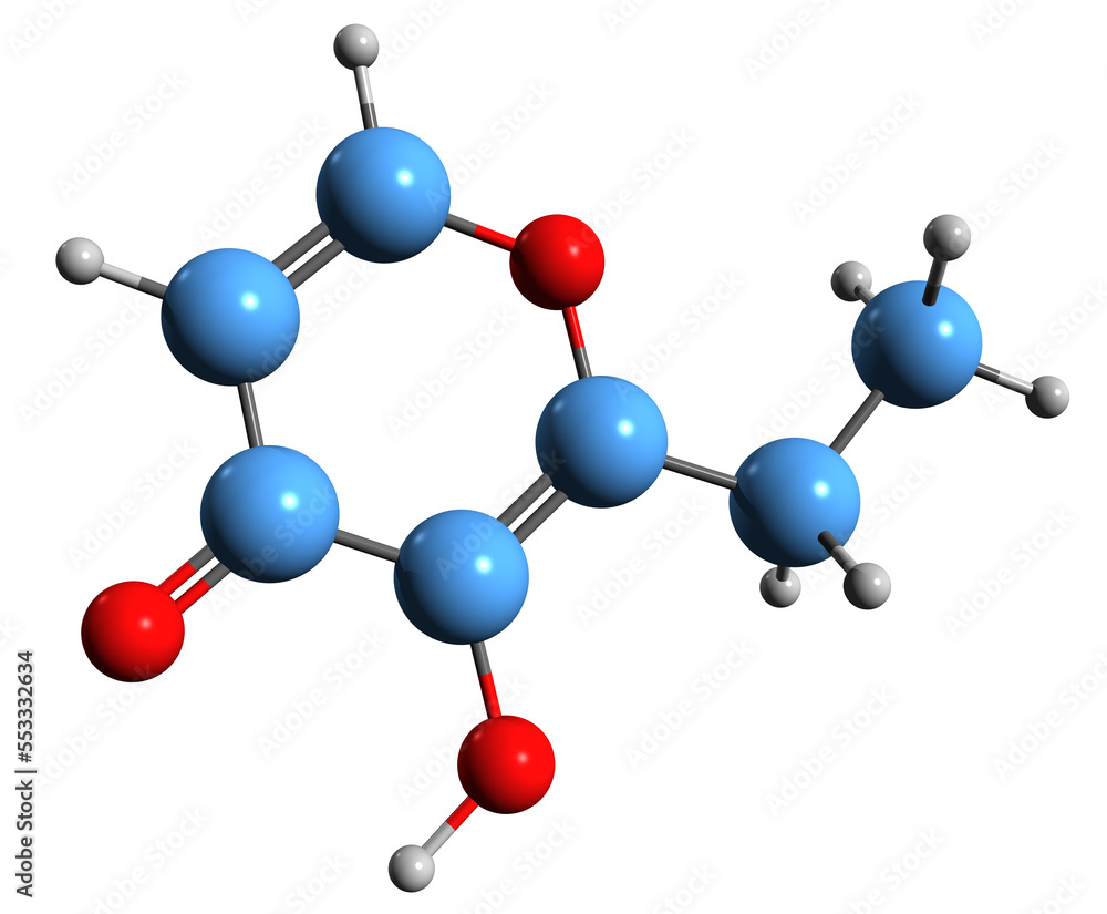 3D image of Ethyl maltol skeletal formula - molecular chemical structure of 2-Ethyl pyromeconic acid isolated on white background
3D image of Ethyl maltol skeletal formula - molecular chemical structure of 2-Ethyl pyromeconic acid isolated on white background