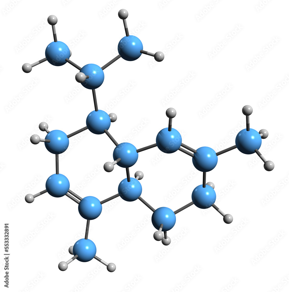 3D image of Cadinenes skeletal formula - molecular chemical structure of gamma-Muurolen isolated on white background 3D image of Cadinenes skeletal formula - molecular chemical structure of gamma-Muurolen isolated on white background