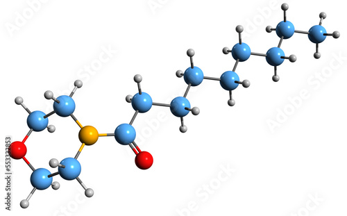  3D image of 4-Nonanoylmorpholine skeletal formula - molecular chemical structure of 4-Morpholinenonylic acid isolated on white background
 photo