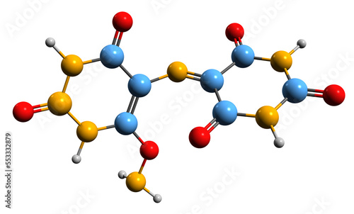  3D image of Murexide skeletal formula - molecular chemical structure of Purpuric acid ammonium salt isolated on white background photo