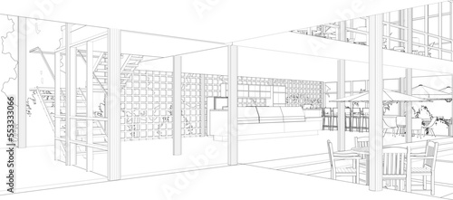 3D illustration of coffee shop