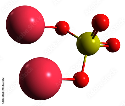  3D image of Sodium sulfate skeletal formula - molecular chemical structure of  inorganic compound Glauber's salt isolated on white background photo
