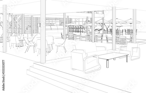 3D illustration of coffee shop