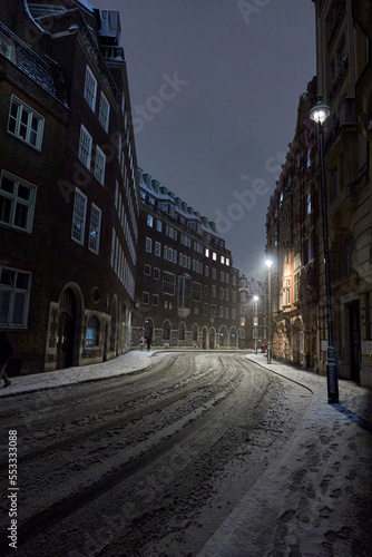 London in snow at night in December  © Ramil