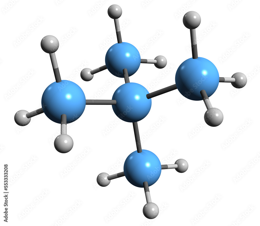 3D image of Neopentane skeletal formula - molecular chemical structure of Tetramethylmethane isolated on white background
3D image of Neopentane skeletal formula - molecular chemical structure of Tetramethylmethane isolated on white background