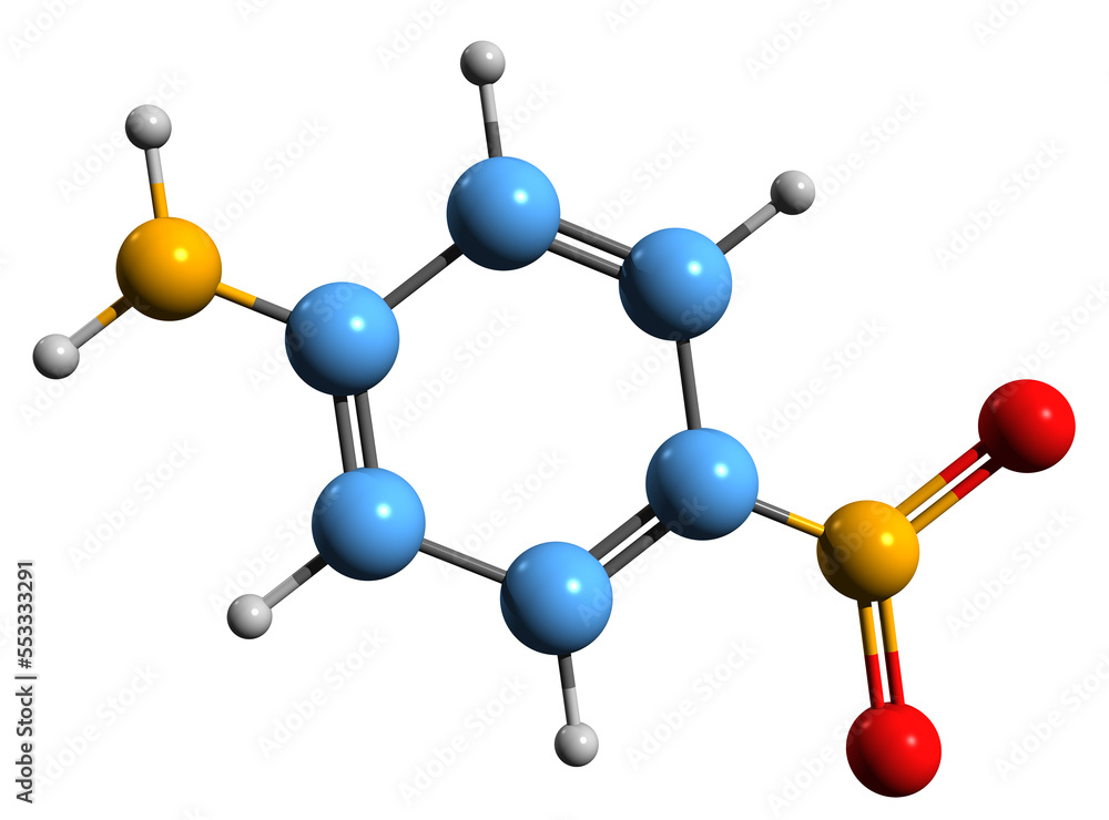 3D image of Nitroaniline skeletal formula - molecular chemical structure of 4-Nitrobenzenamine isolated on white background
3D image of Nitroaniline skeletal formula - molecular chemical structure of 4-Nitrobenzenamine isolated on white background