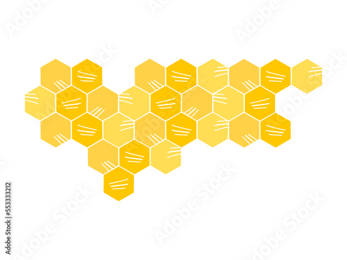 Beehive honey sign with hexagon grid cells on white background vector illustration.