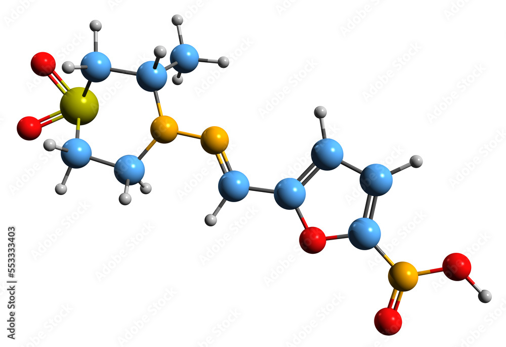 3D image of Nifurtimox skeletal formula molecular chemical structure