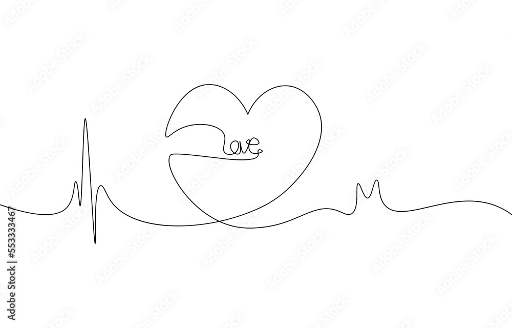 Fototapeta premium Continuous line love heart . valentine wallpaper concept. Vector illustration minimalist style single line. Handwriting doodles on a white background.